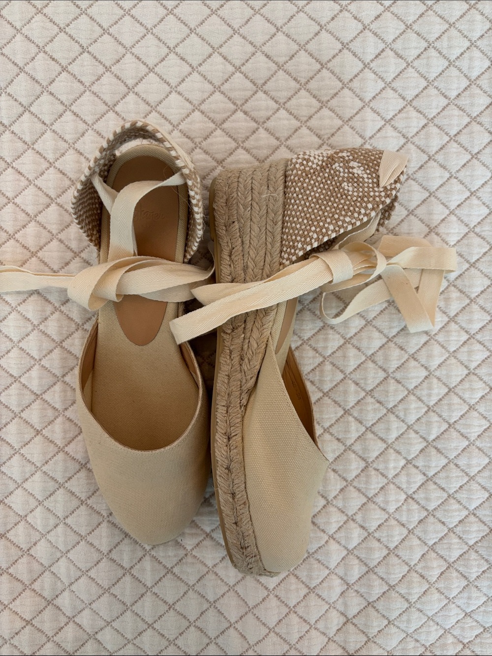Castaner Carina Espadrille Lace-Up Flats in Beige